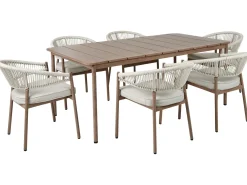 Set da pranzo da giardino 6 posti FLAVIA con cuscini Metallo Tortora