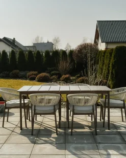 Set da pranzo da giardino 6 posti FLAVIA con cuscini Metallo Tortora