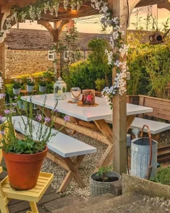 Set da pranzo da giardino con panche 6 posti OLBIA Cemento Bianco