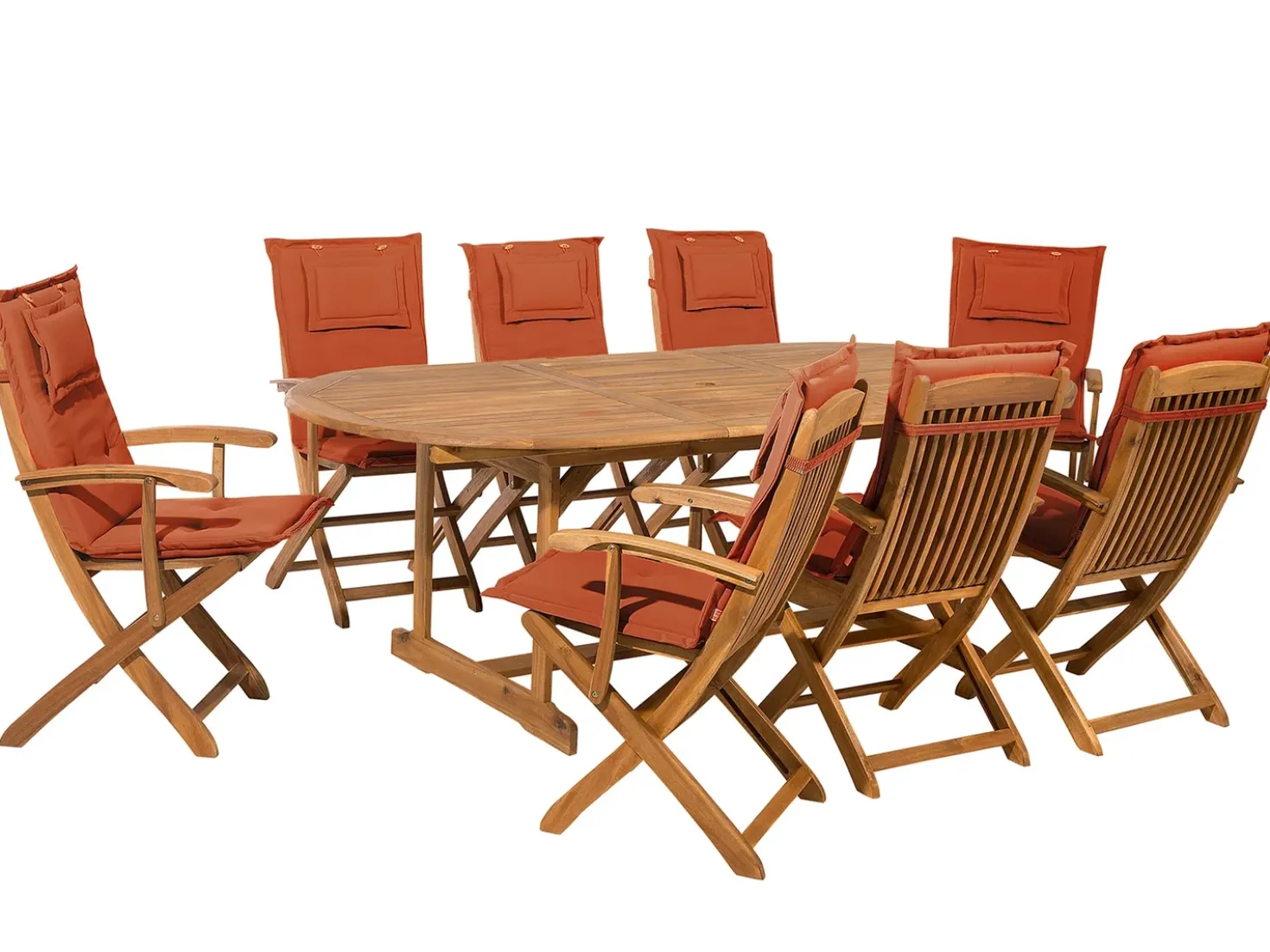 Set da pranzo da giardino 8 posti MAUI con cuscini Legno d'acacia Rosso scuro