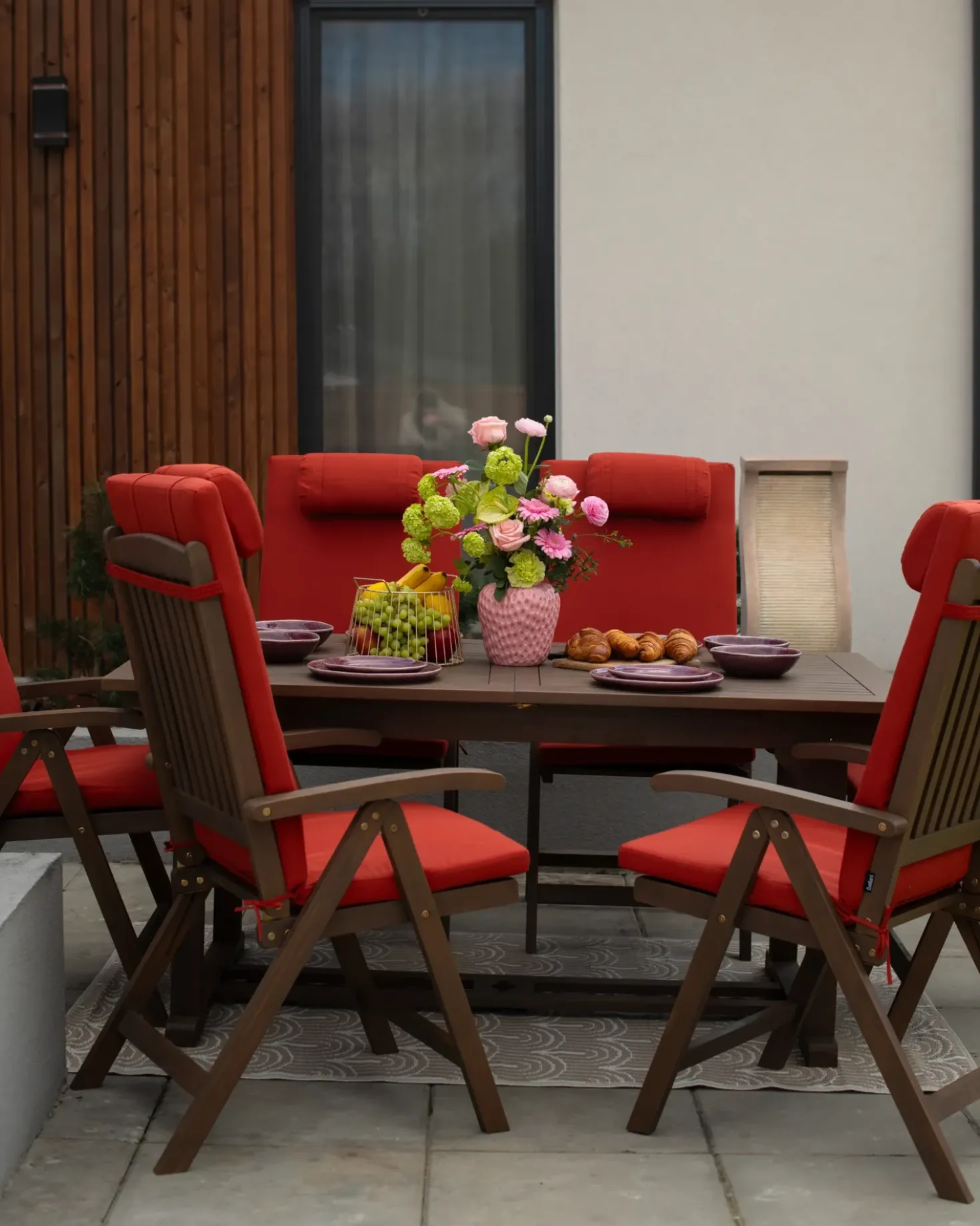 Set da pranzo da giardino 6 posti AMANTEA PREMIUM Legno d'acacia Rosso