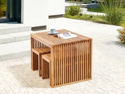 Set da pranzo da giardino con panche e sgabelli 4 posti BELLANO Legno d'acacia Marrone