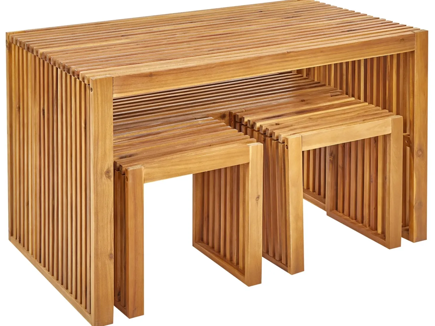 Set da pranzo da giardino con panche e sgabelli 4 posti BELLANO Legno d'acacia Marrone