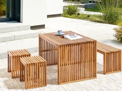 Set da pranzo da giardino con panche e sgabelli 4 posti BELLANO Legno d'acacia Marrone