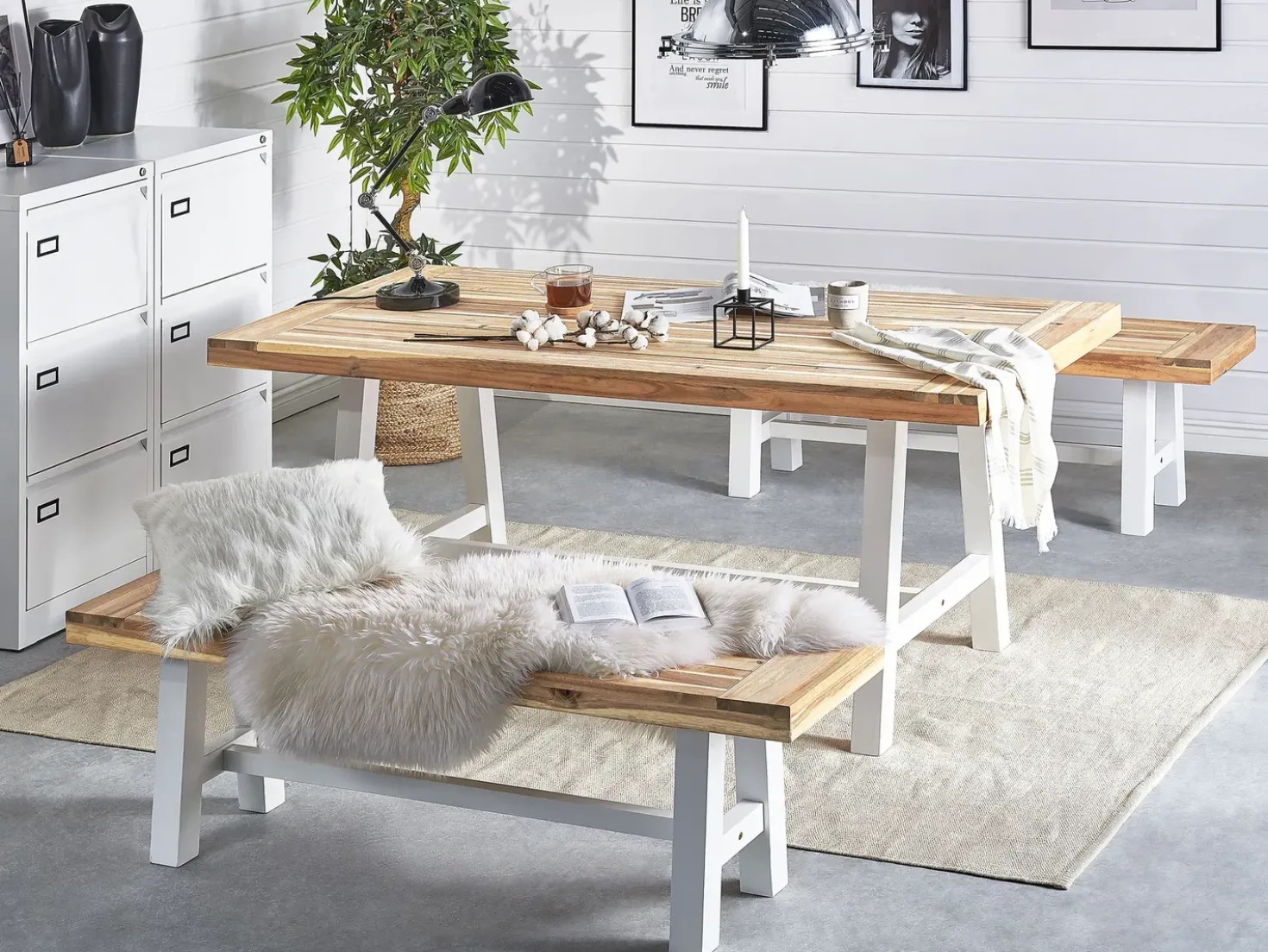 Set da pranzo da giardino 6 posti SCANIA Legno d'acacia Bianco