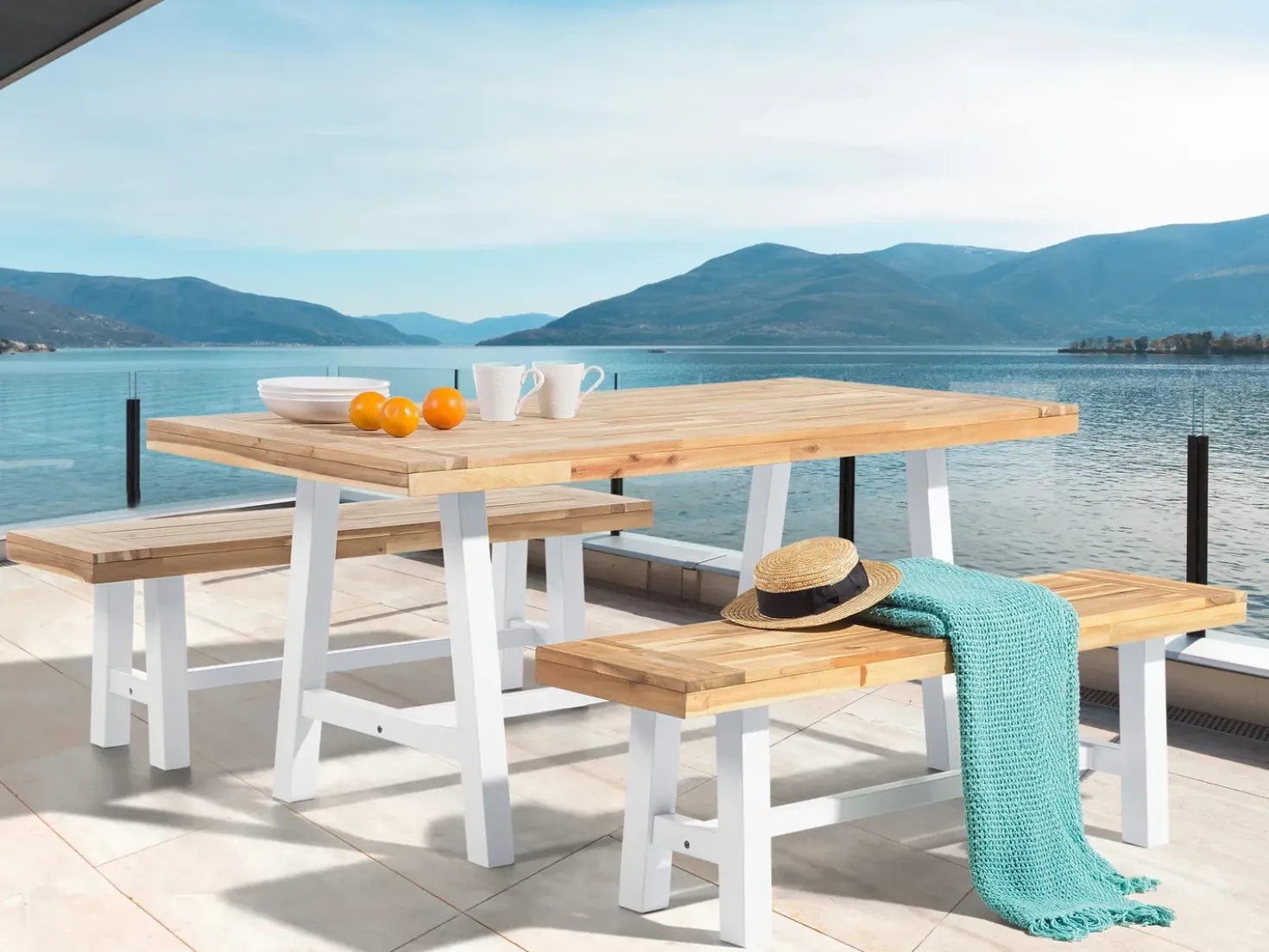 Set da pranzo da giardino 6 posti SCANIA Legno d'acacia Bianco