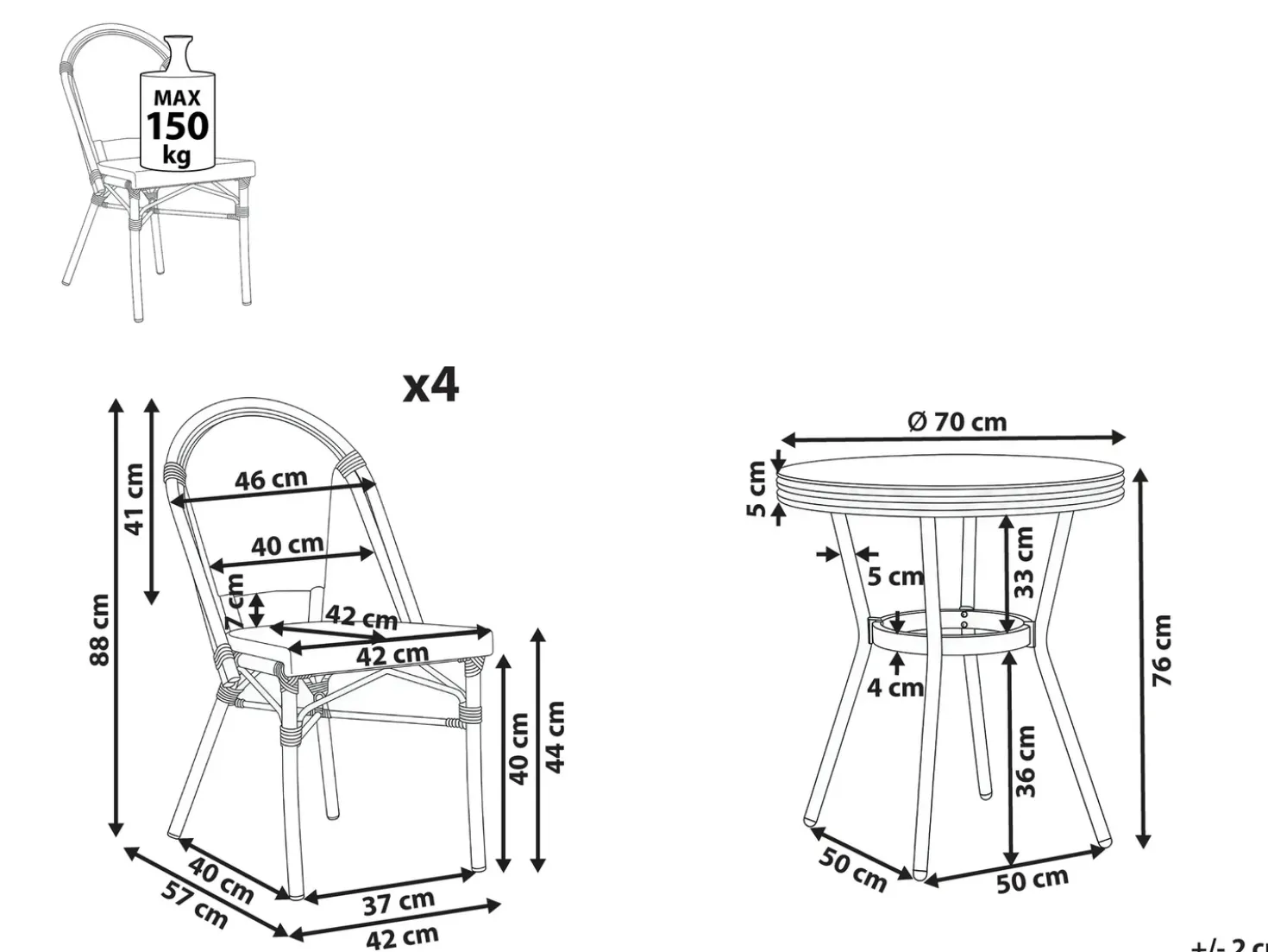 Set da pranzo da giardino 4 posti RIFREDDO Rattan sintetico (PE) Grigio