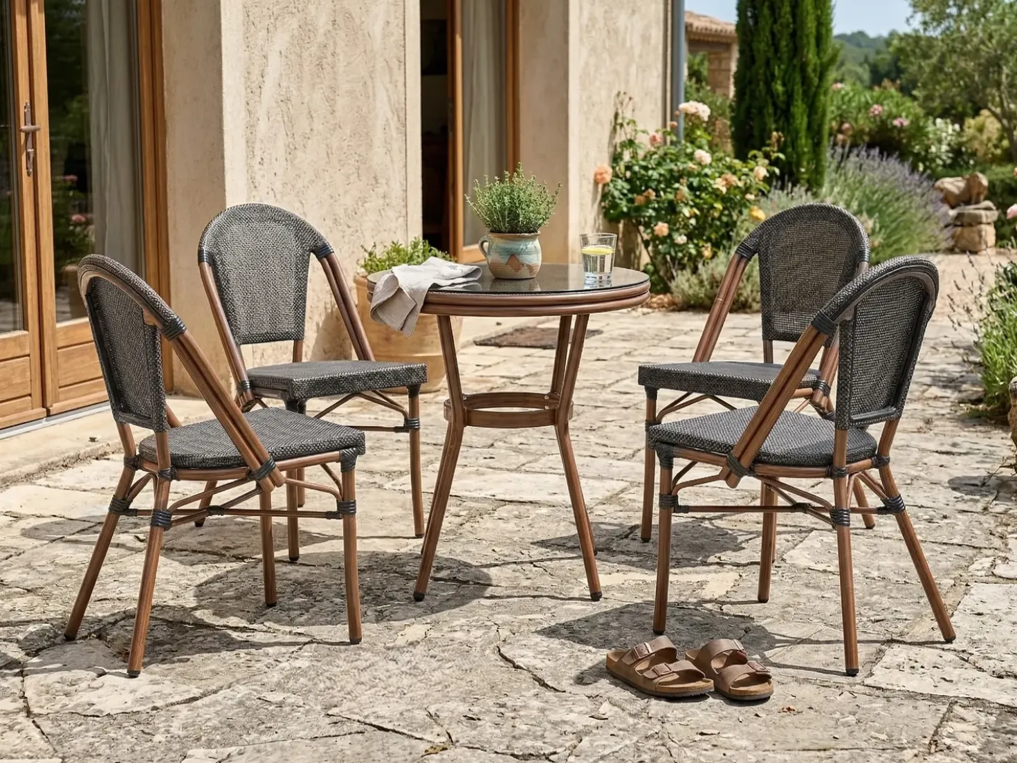Set da pranzo da giardino 4 posti RIFREDDO Rattan sintetico (PE) Grigio
