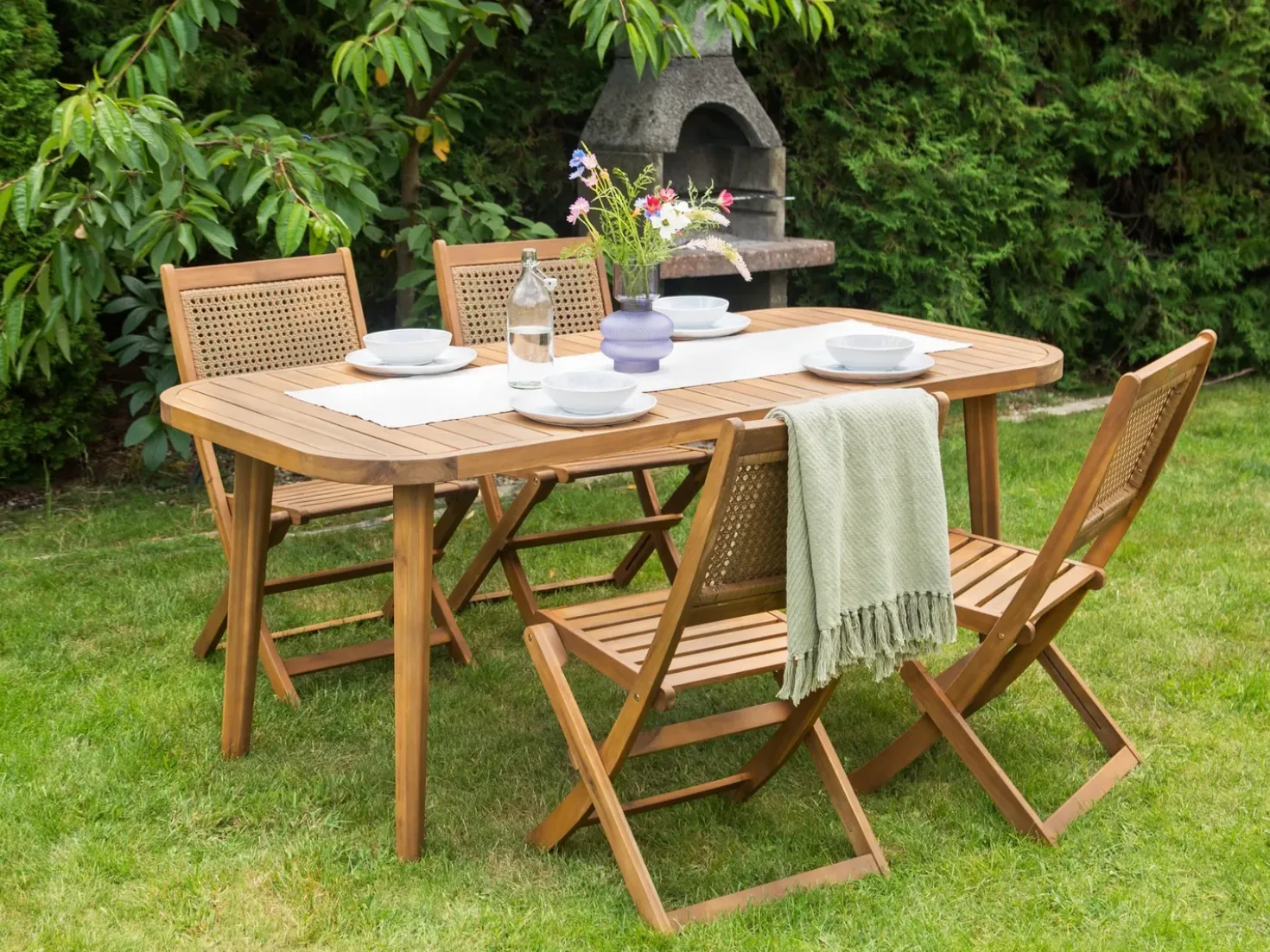 Set da pranzo da giardino 4 posti PARAGGI Legno di acacia certificato Marrone scuro