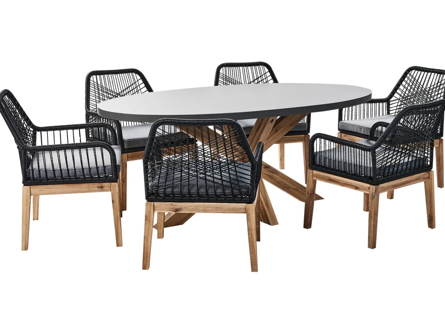 Set da pranzo da giardino 6 posti ORISTANO con cuscini Cemento Nero