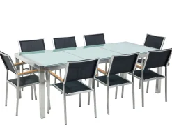 Set da pranzo da giardino 8 posti GROSSETO Vetro incrinato Trasparente/Nero