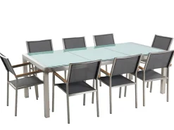 Set da pranzo da giardino 8 posti GROSSETO Vetro incrinato Trasparente/Grigio