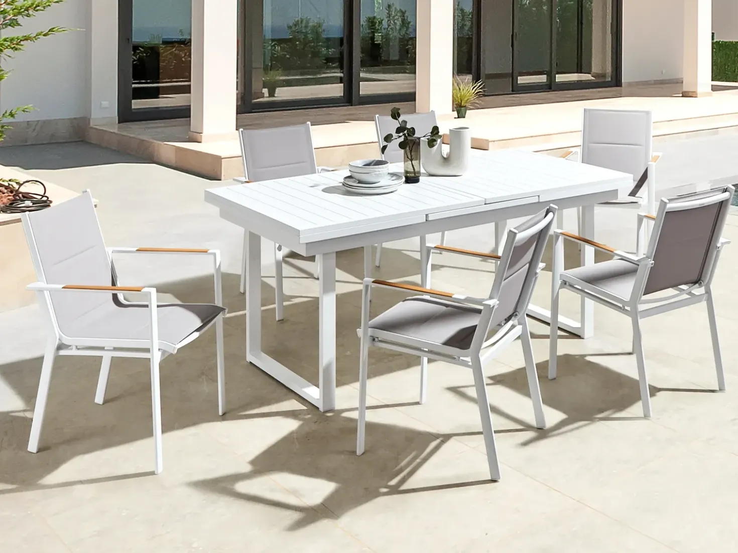 Set da pranzo da giardino 6 posti VALCANETTO/BUSSETO Metallo Grigio
