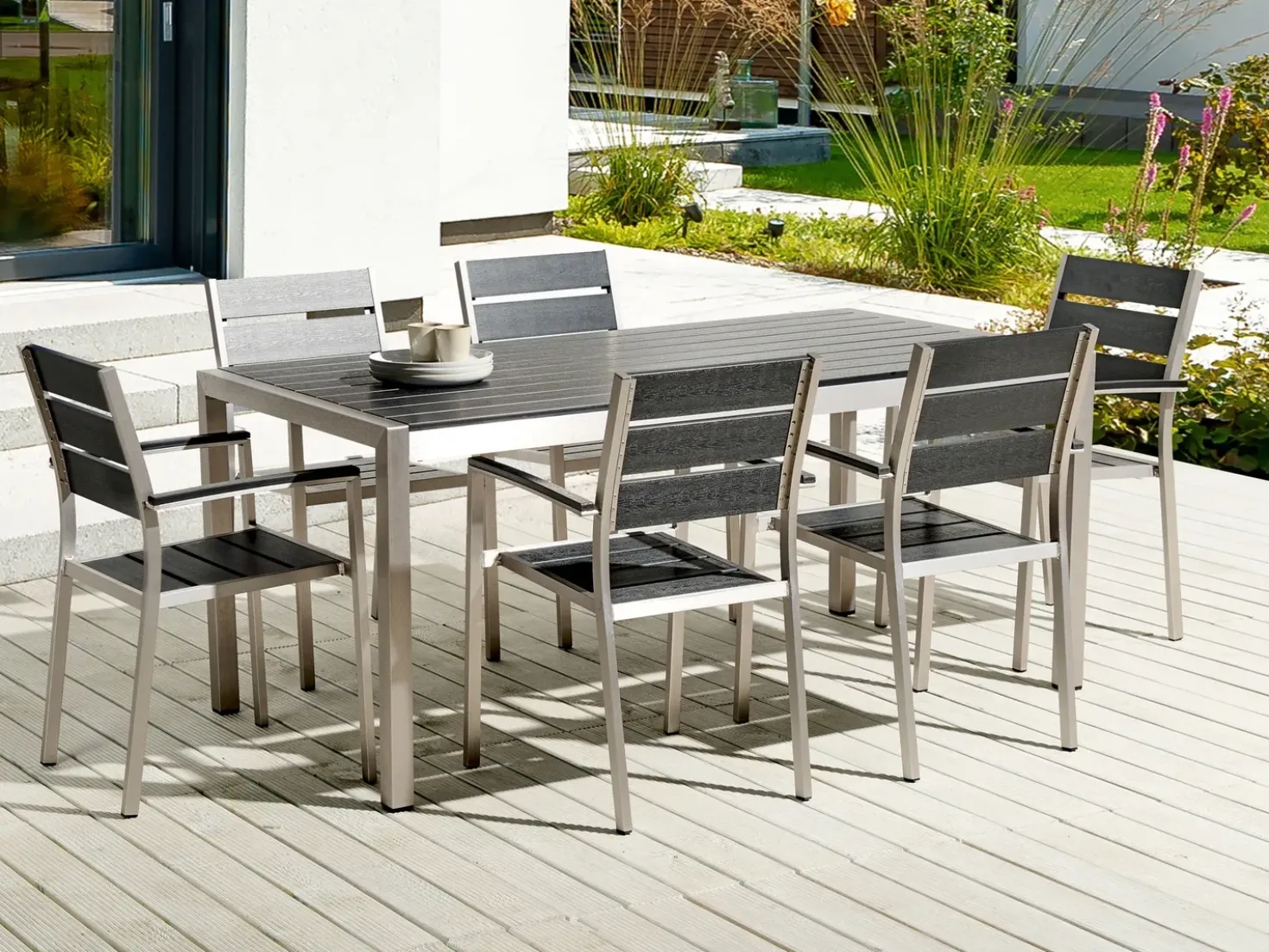 Set da pranzo da giardino 6 posti VERNIO Nero/Argento