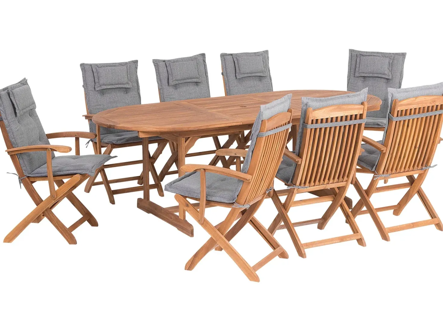 Set da pranzo da giardino 8 posti MAUI con cuscini Legno d'acacia Grigio