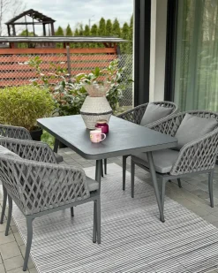 Set da pranzo da giardino 4 posti LIPARI con cuscini Metallo Grigio