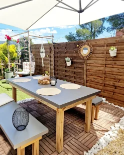 Set da pranzo da giardino con panche 6 posti OSTUNI Cemento Grigio