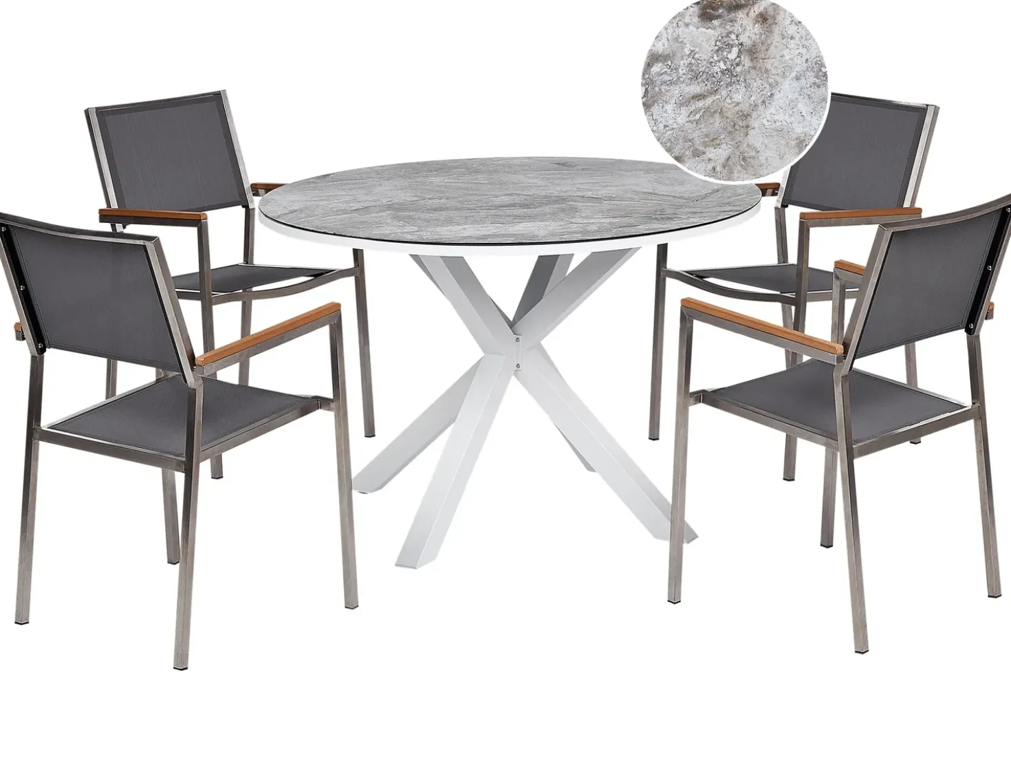Set da pranzo da giardino 4 posti MALETTO/GROSSETO Metallo Effetto marmo Grigio/Bianco
