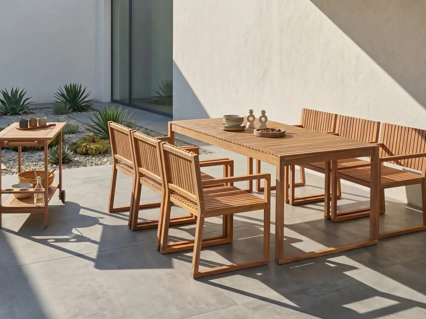 Set da pranzo da giardino con carrello 6 posti SASSARI II Legno di acacia certificato Marrone chiaro