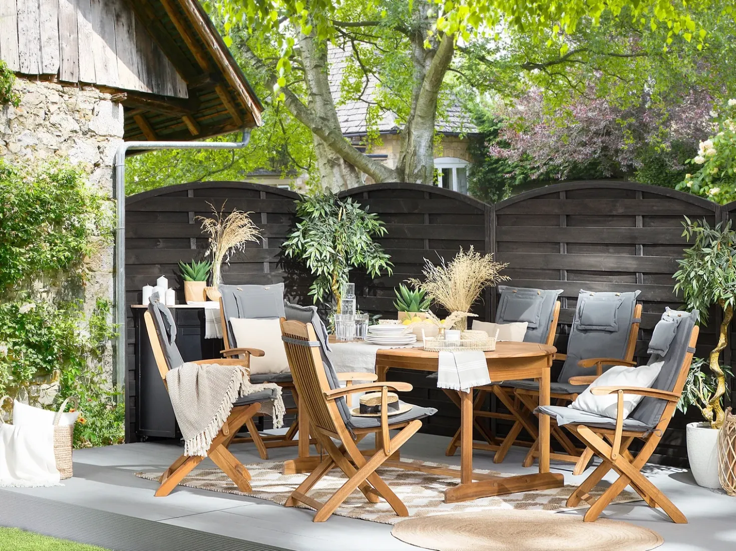 Set da pranzo da giardino 8 posti MAUI con cuscini Legno d'acacia Grigio