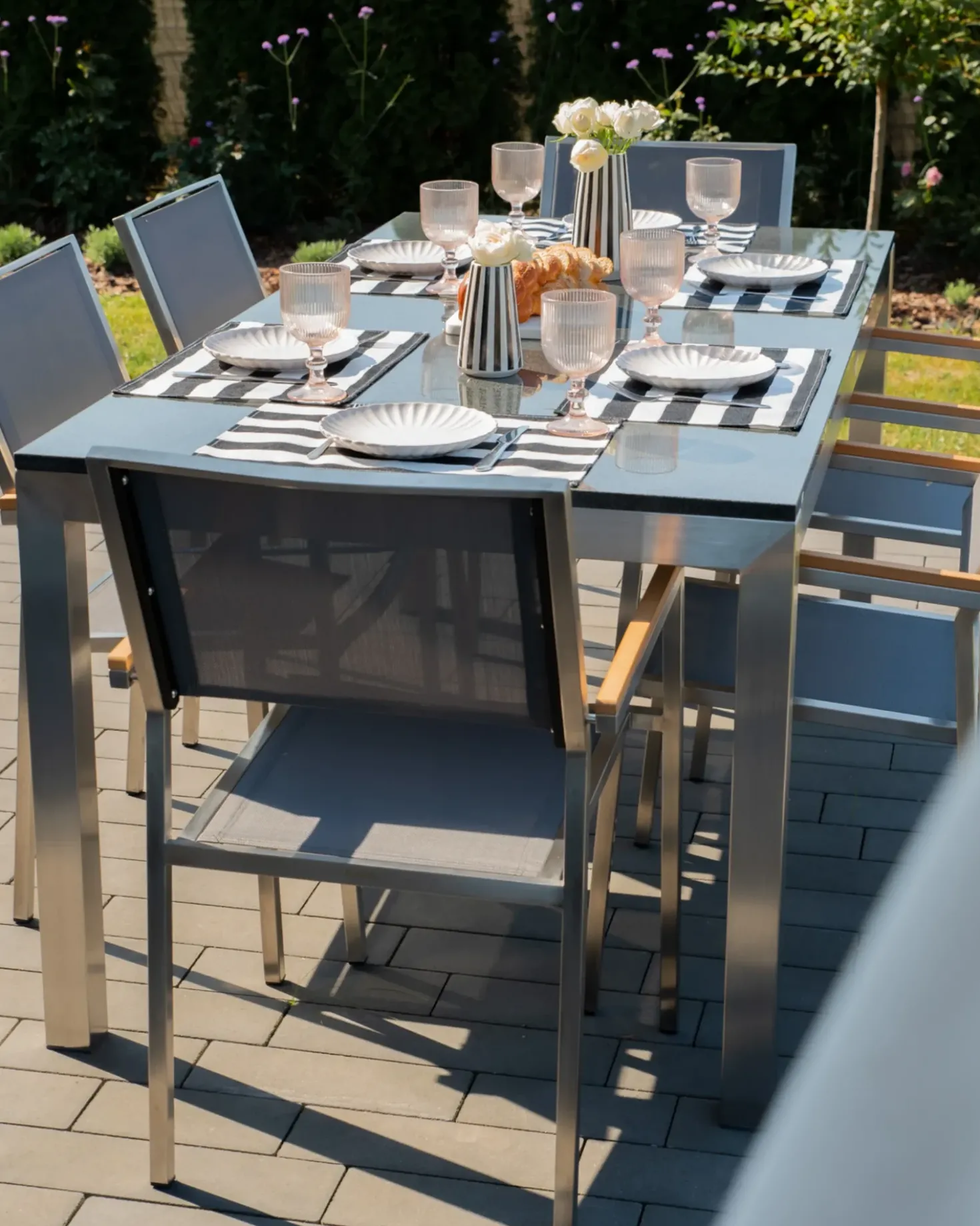 Set da pranzo da giardino 6 posti GROSSETO Granito Lucido Grigio