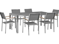 Set da pranzo da giardino 6 posti GROSSETO Granito Lucido Grigio