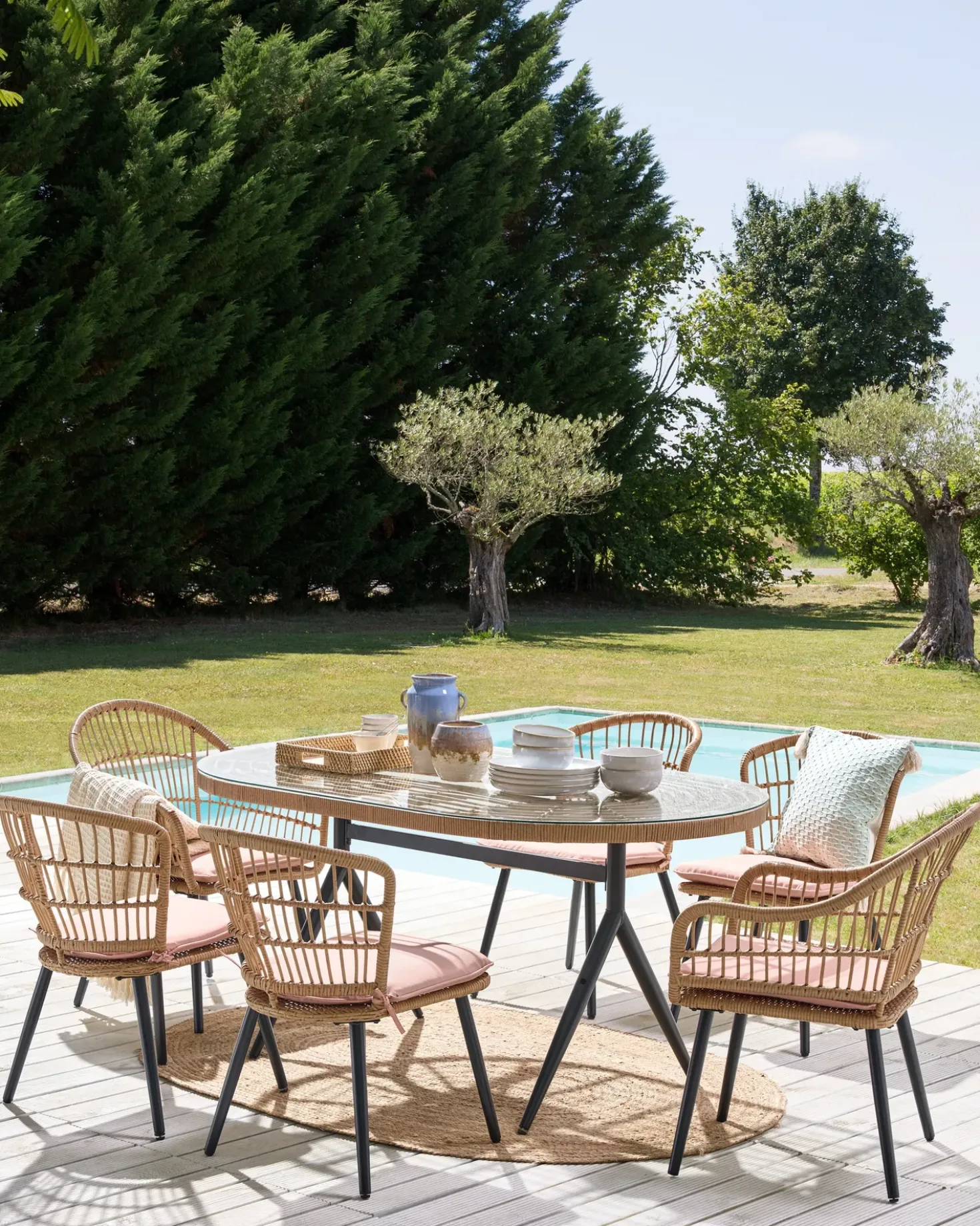 Set da pranzo da giardino 6 posti ALIANO con cuscini Rattan sintetico (PE) Rosa pastello