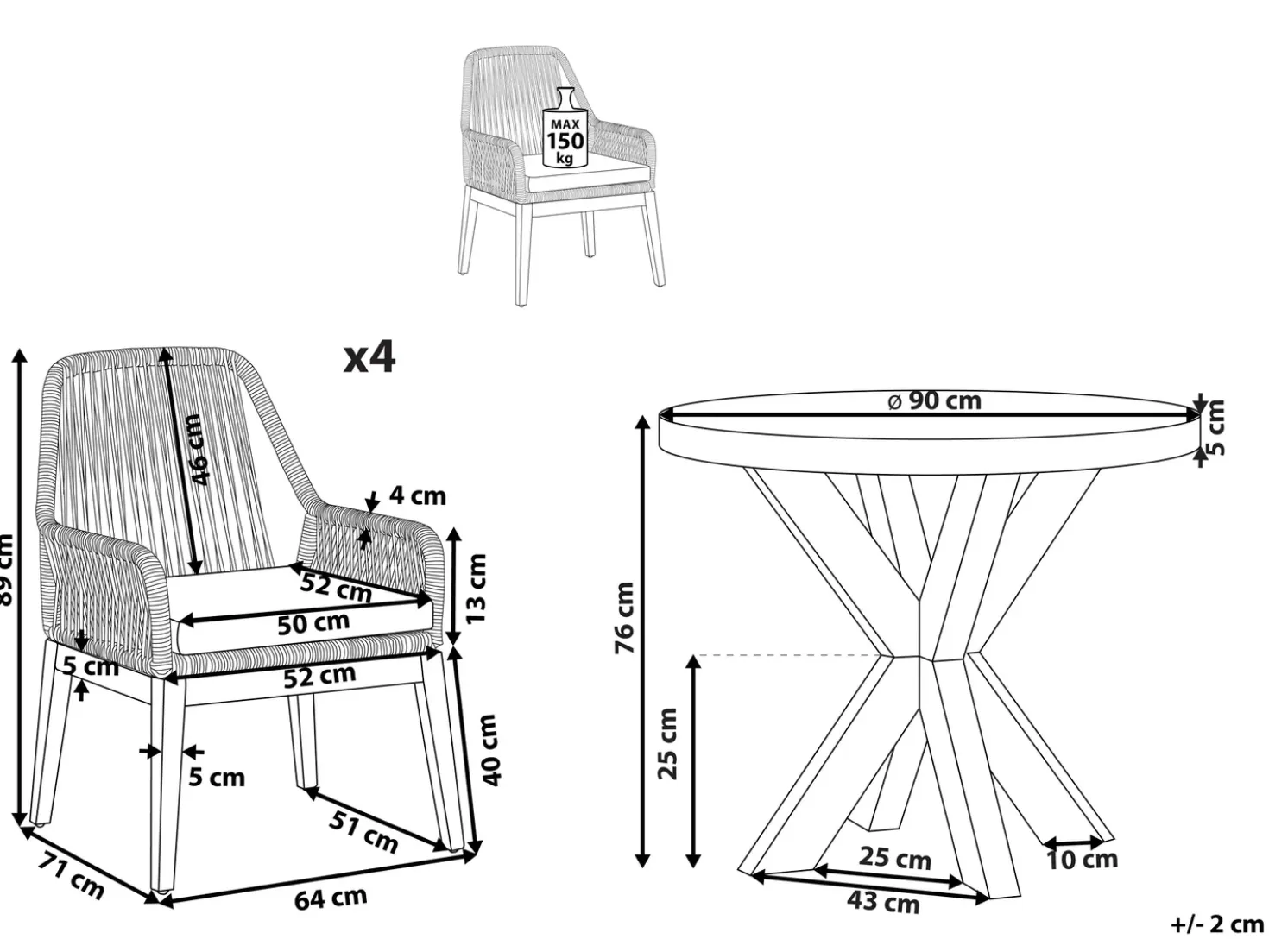 Set da pranzo da giardino 4 posti OLBIA con cuscini Cemento Beige
