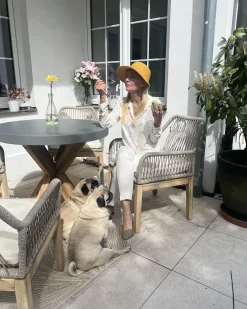 Set da pranzo da giardino 4 posti OLBIA con cuscini Cemento Beige