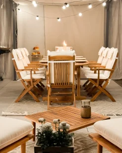 Set da pranzo da giardino 8 posti MAUI con Ombrellone Legno d'acacia Bianco sporco