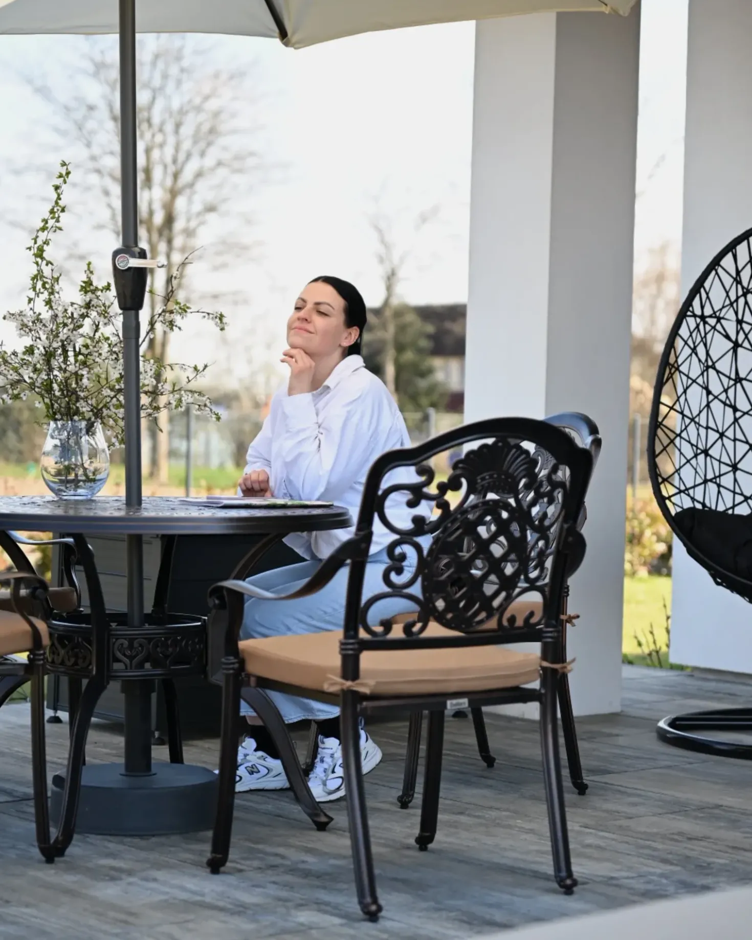 Set da pranzo da giardino 4 posti SALENTO con Ombrellone (16 opzioni) Metallo Marrone scuro