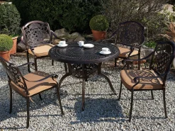 Set da pranzo da giardino 4 posti SALENTO con Ombrellone (16 opzioni) Metallo Marrone scuro