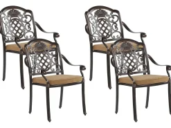 Set da pranzo da giardino 4 posti SALENTO con Ombrellone (16 opzioni) Metallo Marrone scuro