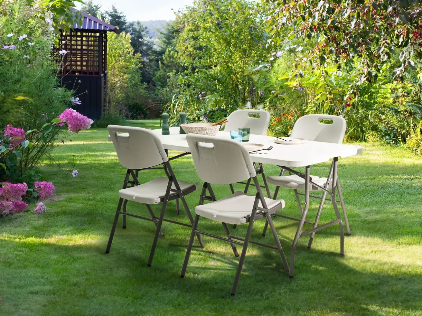 Set da pranzo da giardino 4 posti CUGNOLI Pieghevole Bianco