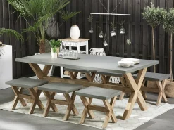 Set da pranzo da giardino con sgabelli 6 posti OLBIA Cemento Grigio