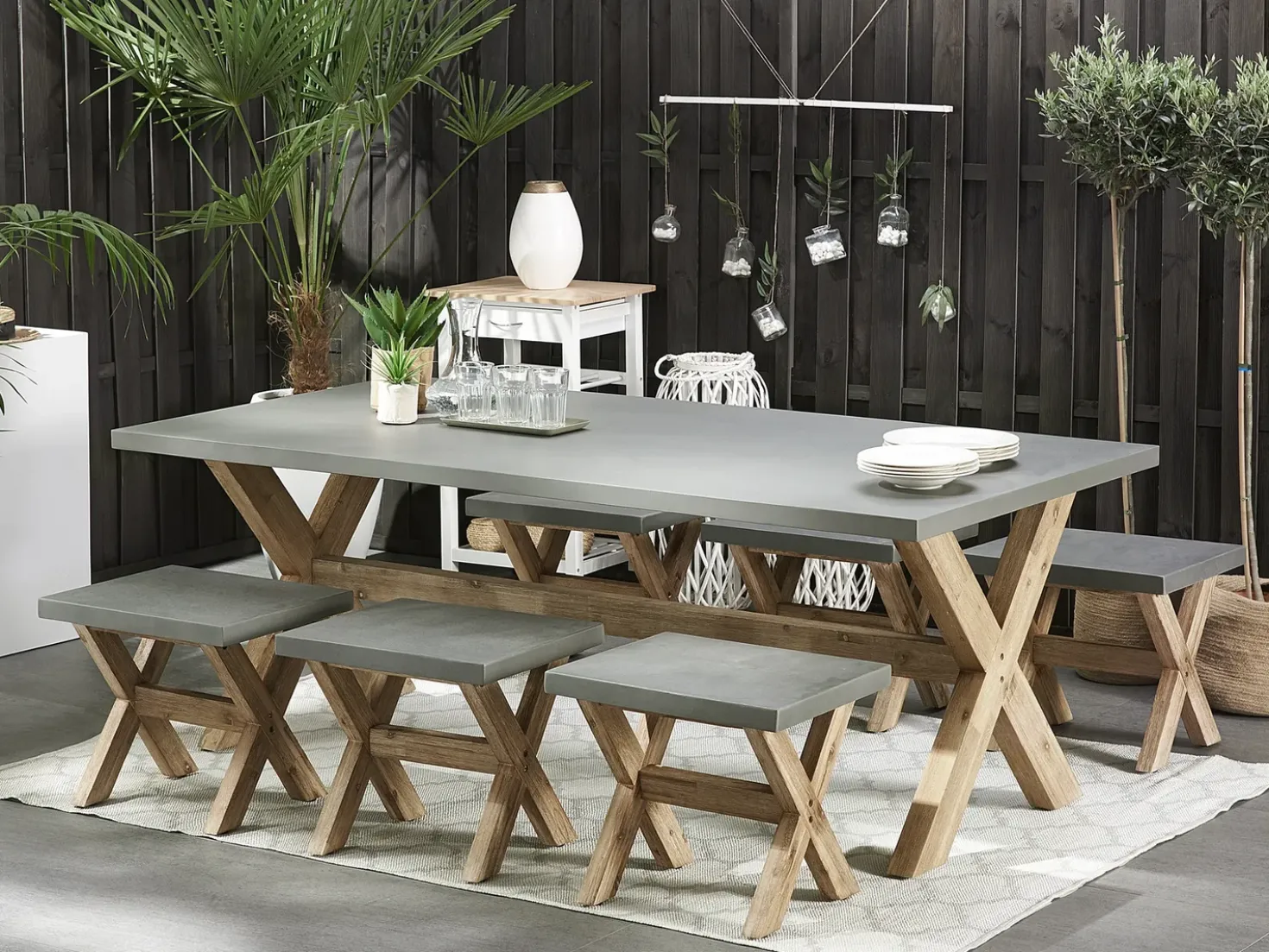 Set da pranzo da giardino con sgabelli 6 posti OLBIA Cemento Grigio
