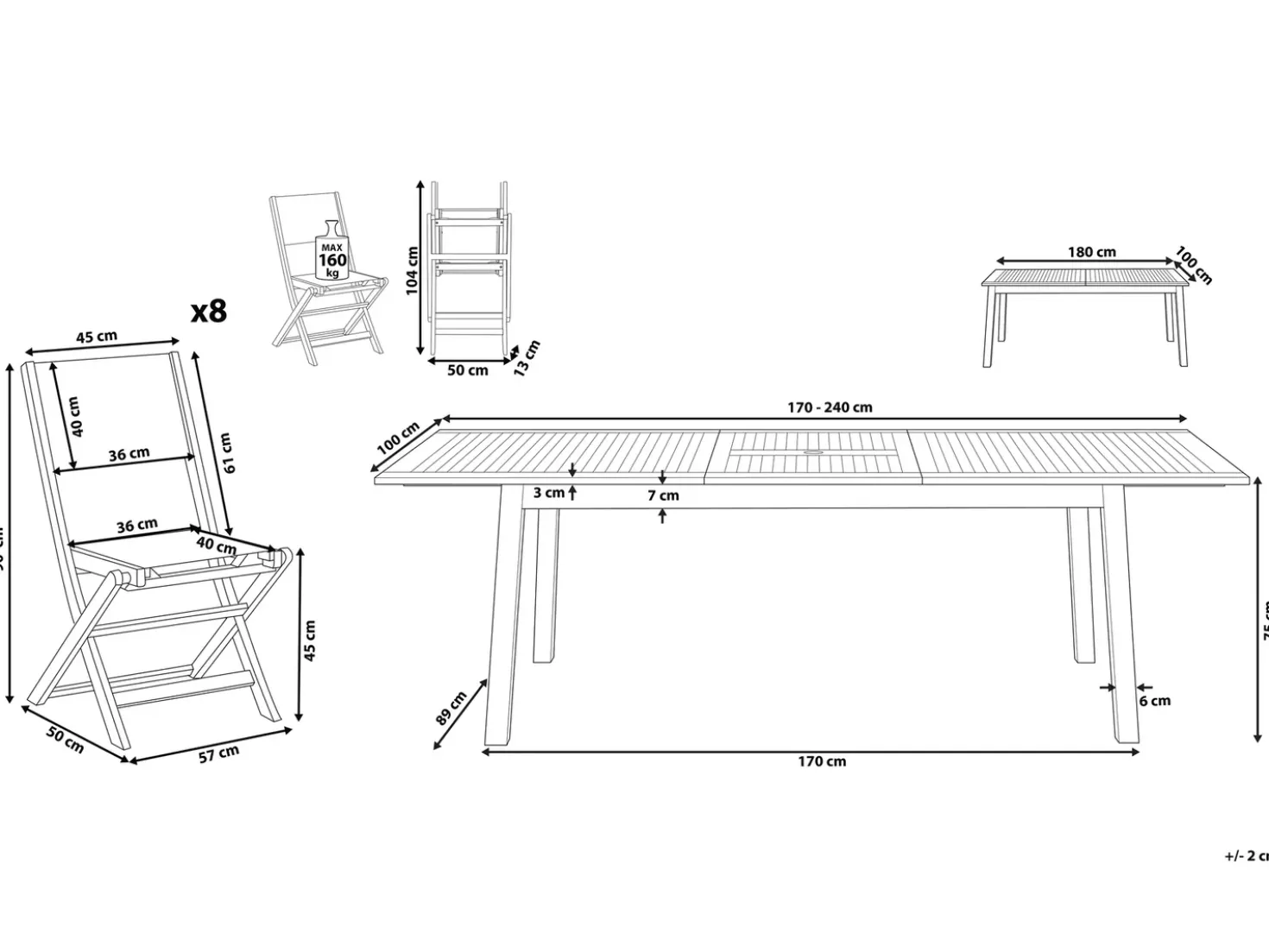 Set da pranzo da giardino 8 posti CESANA Legno d'acacia Marrone chiaro