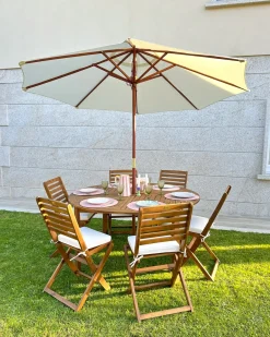 Set da pranzo da giardino 6 posti TOLVE con Ombrellone (12 opzioni) Legno d'acacia Marrone