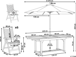 Set da pranzo da giardino 6 posti JAVA con Ombrellone (12 opzioni) Legno d'acacia Marrone chiaro