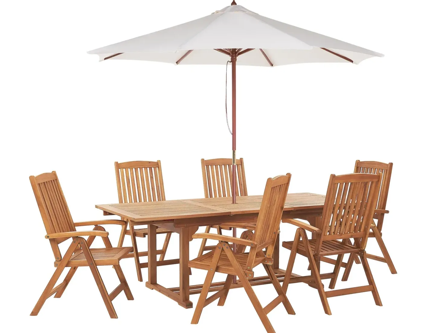 Set da pranzo da giardino 6 posti JAVA con Ombrellone (12 opzioni) Legno d'acacia Marrone chiaro