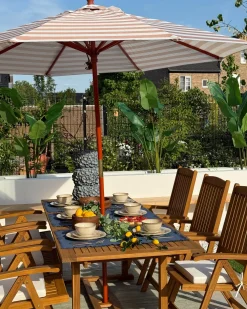 Set da pranzo da giardino 6 posti JAVA con Ombrellone (12 opzioni) Legno d'acacia Marrone chiaro