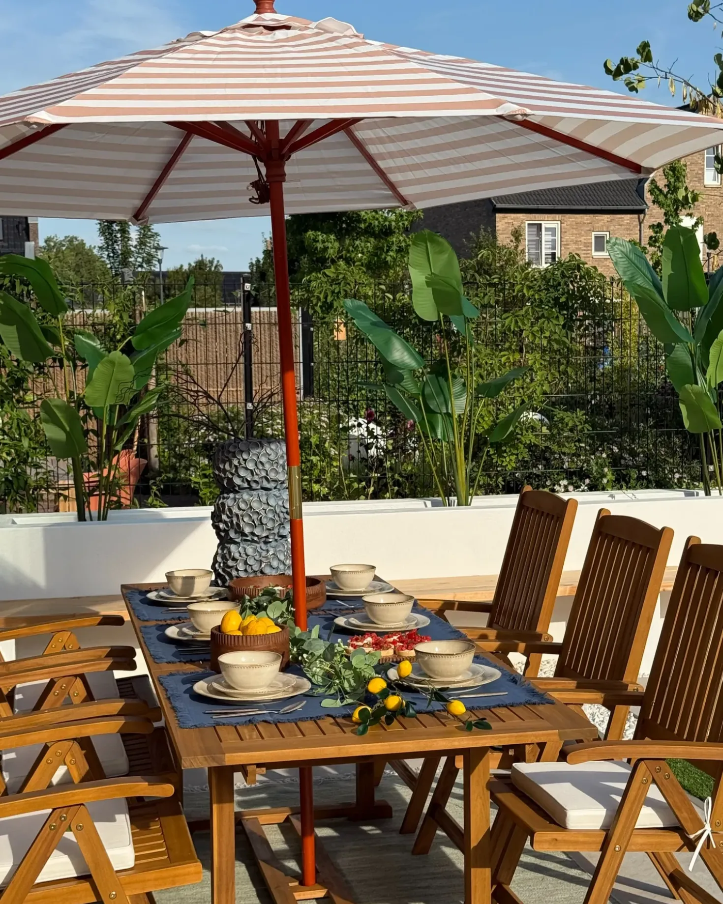 Set da pranzo da giardino 6 posti JAVA con Ombrellone (12 opzioni) Legno d'acacia Marrone chiaro
