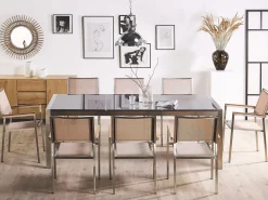 Set da pranzo da giardino 8 posti GROSSETO Piastra tripla Granito Lucido Grigio/Beige