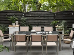 Set da pranzo da giardino 8 posti GROSSETO Piastra tripla Granito Lucido Grigio/Beige