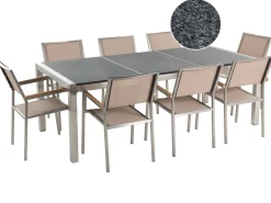 Set da pranzo da giardino 8 posti GROSSETO Piastra tripla Granito Lucido Grigio/Beige