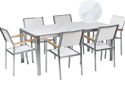 Set da pranzo da giardino 6 posti COSOLETO/GROSSETO Vetro temperato Effetto marmo Marmo bianco