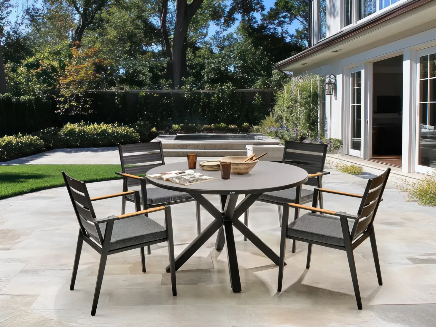 Set da pranzo da giardino 4 posti MALETTO/TAVIANO con cuscini Metallo Grigio/Nero