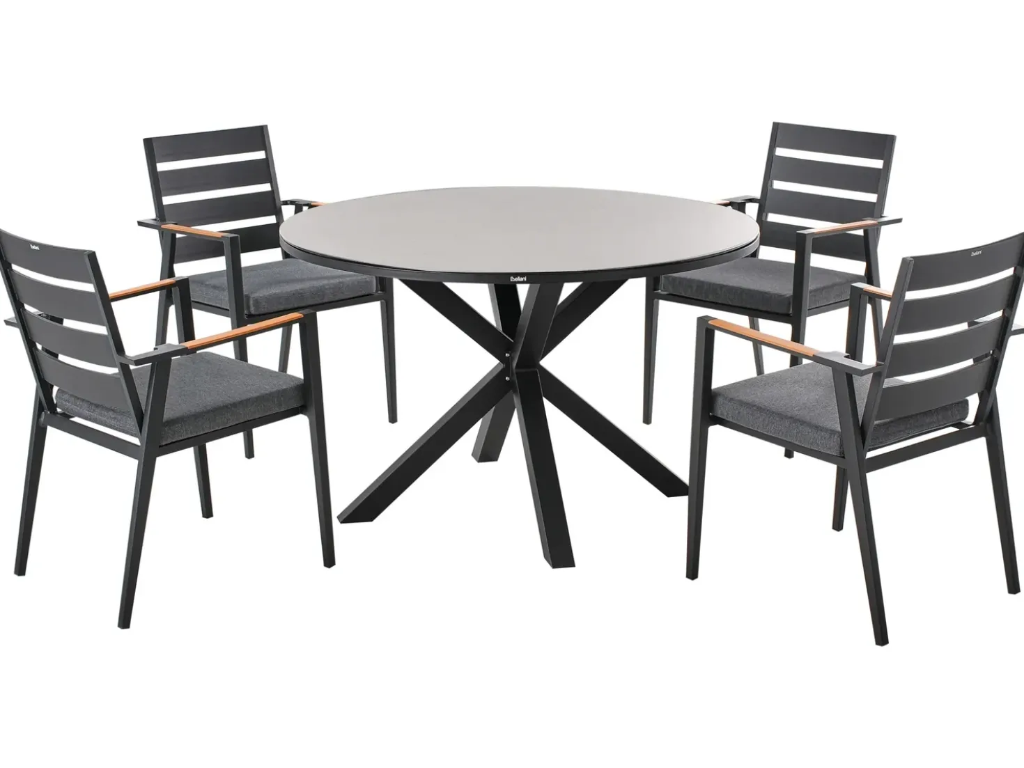 Set da pranzo da giardino 4 posti MALETTO/TAVIANO con cuscini Metallo Grigio/Nero