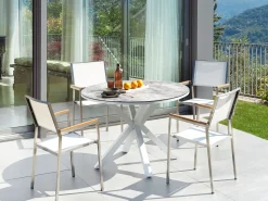 Set da pranzo da giardino 4 posti MALETTO/GROSSETO Metallo Effetto marmo Grigio/Bianco