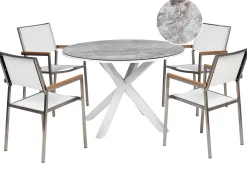 Set da pranzo da giardino 4 posti MALETTO/GROSSETO Metallo Effetto marmo Grigio/Bianco